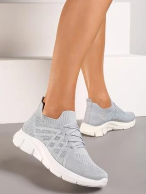 Szare Buty Sportowe Wsuwane ze Skórzaną Wkładką i Cyrkoniami Patantia