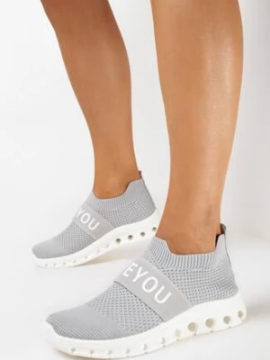 Szare Buty Sportowe ze Skarpetkową Cholewką i Napisem Thirllas
