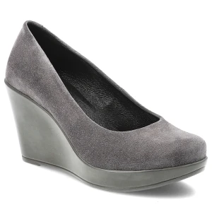 Szare Czółenka Karino Eleganckie Obuwie Damskie Na Koturnie