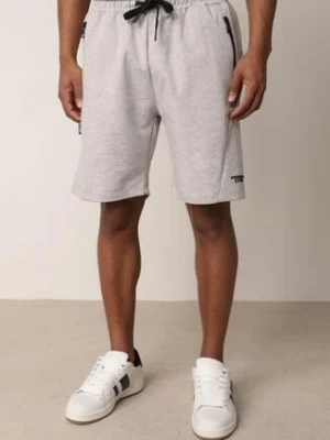 Szare Dresowe Szorty Sportowe z Bawełną i Kieszeniami na Suwak Rharanin glo-story