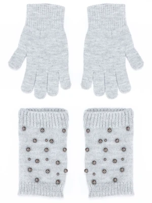 Szare dwuczęściowe rękawiczki z perełkami Reporter