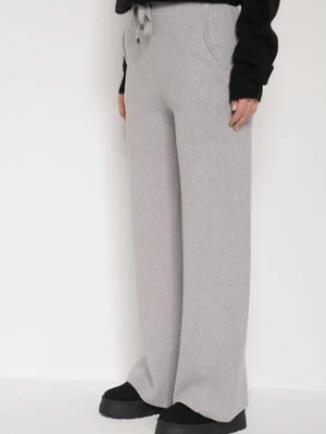Szare Dzianinowe Spodnie o Szerokim Kroju ze Sznurkami Melatusa