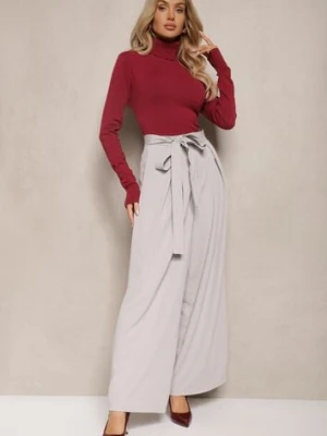Szare Eleganckie Spodnie w Garniturowym Stylu High Waist Ozdobione Paskiem w Talii Wenelsea elsa.m by may