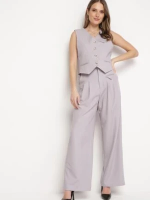 Szare Eleganckie Spodnie w Garniturowym Stylu z Zakładkami Illthai bisou's project