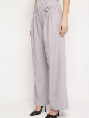 Szare Eleganckie Spodnie w Garniturowym Stylu z Zakładkami Illthai bisou's project