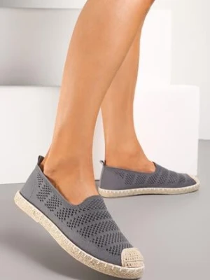 Szare Espadryle z Ażurowej Siateczki Ozdobione Plecionką Lanivesa