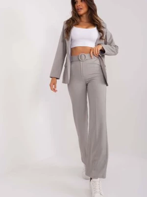 Szare garniturowe spodnie damskie z paskiem Italy Moda