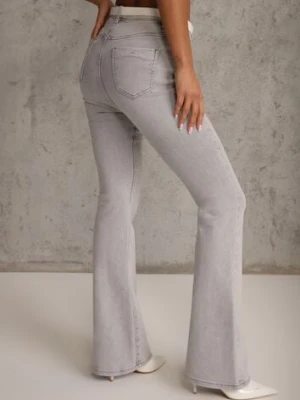 Szare Jeansy Flare High Waist z Bawełny Ginerial