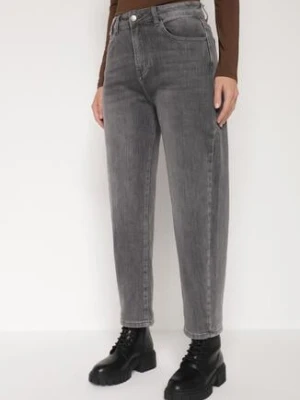 Szare Jeansy Mom Fit z Wysokim Stanem Rallanda
