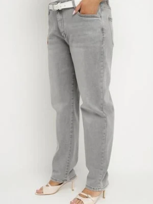 Szare Jeansy o Kroju Mom Fit z Regularnym Stanem Folitia hello miss