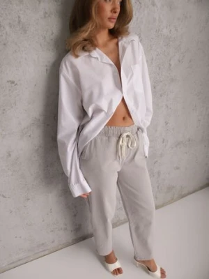 Szare Jeansy z Bawełny Mom Fit HIgh Waist z Wiązaniem w Pasie Origonia milas91