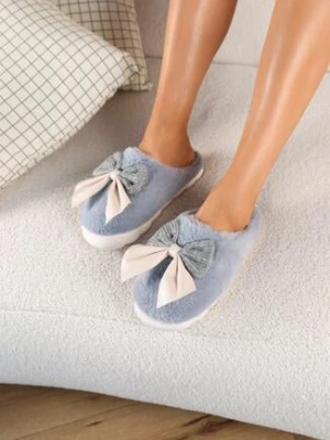 Szare Kapcie z Futerkiem i Ozdobną Kokardką Naolise