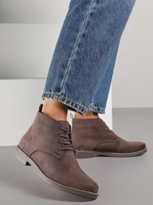 Brązowe Klasyczne Botki Trzewiki Vices z Imitacji Zamszu Atavitta