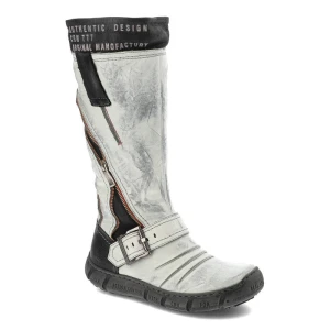 Kozaki damskie Carinii, skóra naturalna z rozpinanym suwakiem i na płaskiej podeszwie, szare, A9954_987-360-000-160