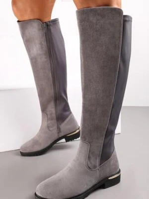 Szare Kozaki do Kolana z Imitacji Zamszu Navese