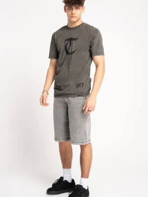 Szare krótkie spodenki jeansowe z modnymi przeszyciami Reporter Young