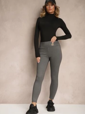 Szare Legginsy High Waist Ozdobione Aplikacją Sevirra