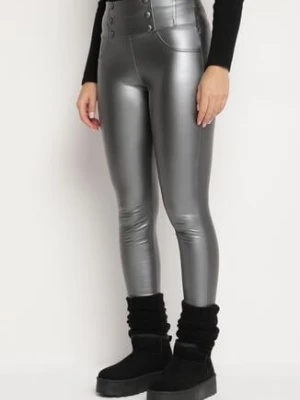 Szare Legginsy z Ekoskóry Ocieplane z Efektem Push-Up Labrisa defox