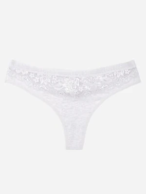 Szare Majtki Stringi z Bawełną Ozdobione Koronką Thelanthe