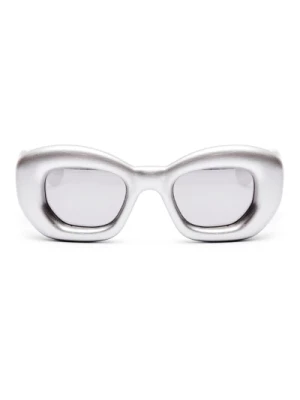 Szare okulary przeciwsłoneczne w stylu Cat-Eye z srebrną soczewką Loewe