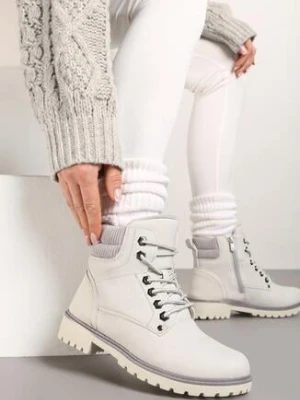 Szare Płaskie Klasyczne Traperki ze Sznurowaniem Lobanne vices