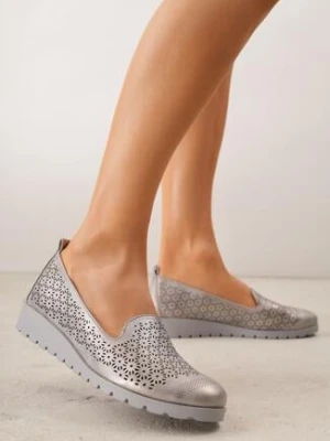 Szare Półbuty na Koturnie ze Skórzaną Wkładką i Ażurową Cholewką Arivos m.daszynski
