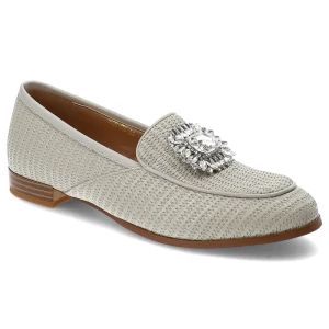 Szare Półbuty S. Barski Modne Obuwie Damskie Z Elegancką Broszką S.Barski