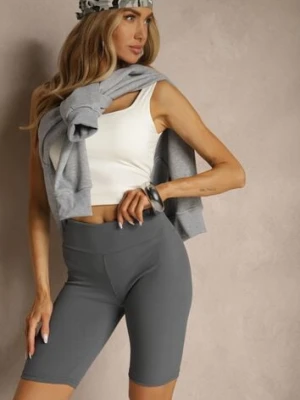 Szare Prążkowane Szorty High Waist o Fasonie Kolarek Rinelira moraj