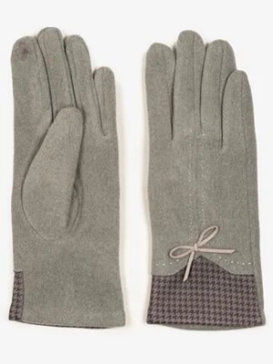 Szare Rękawiczki z Bawełną Ozdobione Kokardką i Cyrkoniami Delathraen