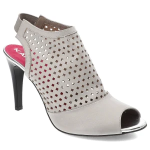 Sandały damskie Karino, skóra naturalna z gumką na pięcie i wysoką szpilką, szaro-beżowe, 1590-078-P