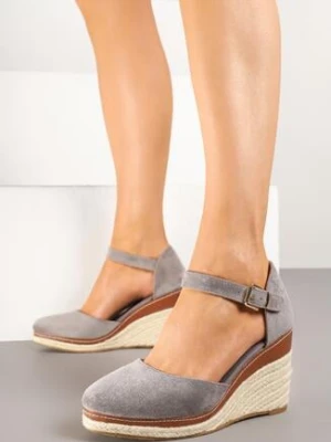 Szare Sandały na Koturnie z Plecionki i Zapięciem na Sprzączkę Jessaln lady glory