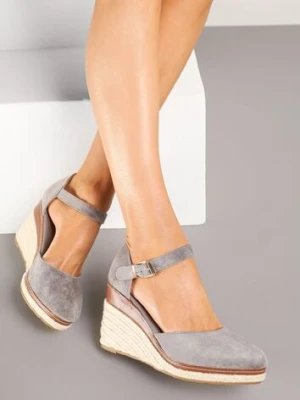 Szare Sandały na Plecionym Koturnie ze Sprzączką Catlinna lady glory