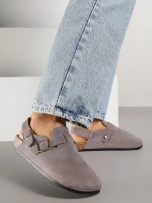 Szare Sandały Typu Chodaki z Klamrami Silvermore