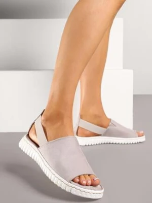 Szare Sandały Vices z Imitacji Zamszu z Elastycznym Paskiem Folalise