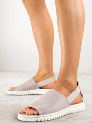 Szare Sandały Vices z Imitacji Zamszu z Elastycznym Paskiem Folalise