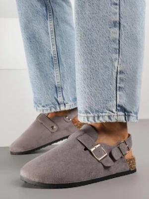 Szare Sandały w Stylu Chodaków Ozdobione Klamrami Qyrraya