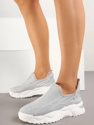 Szare Siateczkowe Buty Sportowe Sneakersy Wsuwane Zdobione Tłoczeniami Nusadela