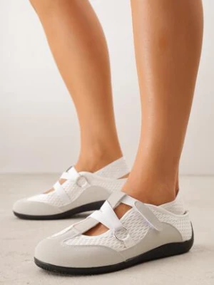 Szare Siateczkowe Sneakersy w Stylu Balerinek z Paskiem na Rzep Talenate kang you