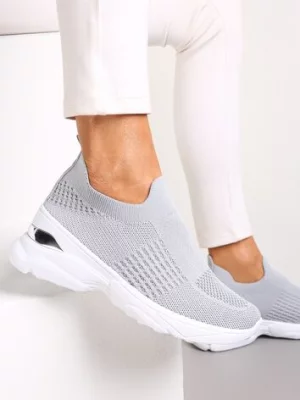 Szare Skarpetkowe Buty Sportowe na Grubej Podeszwie z Metaliczną Wstawką Markan