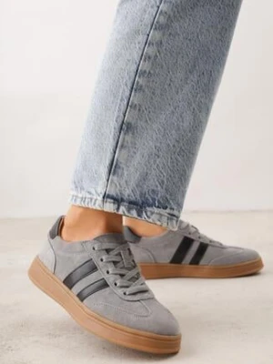 Szare Skórzane Sneakersy i Ozdobnymi Paskami Zelisei santorio