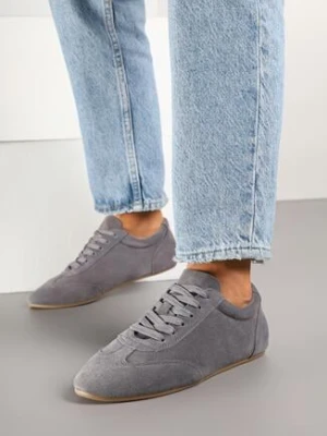 Szare Skórzane Sneakersy w Klasycznym Stylu Fonavina