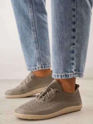 Szare Skórzane Tenisówki z Ażurową Cholewką Nesseli m.daszynski