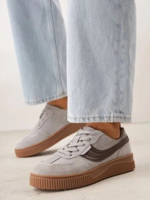 Szare Sneakersy Kultowe Tenisówki z Zamszu Naturalnego ze Skórzaną Wkładką Rionae santorio