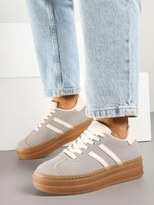 Szare Sneakersy na Grubej Podeszwie z Ozdobnym Wzorem Felimala mulanka