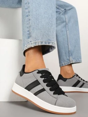 Szare Sneakersy na Niskiej Platformie z Naszywkami Flordexia mulanka