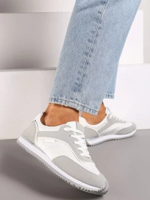 Szare Sneakersy na Płaskiej Podeszwie z Metalicznym Wykończeniem Zelmora