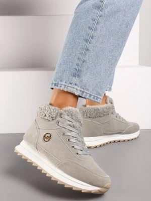 Szare Sneakersy na Platformie z Barankiem i i Błyszczącą Aplikacją Irithnae