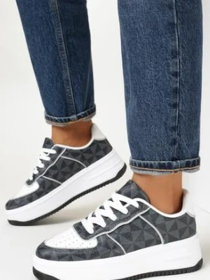Szare Sneakersy na Platformie Zdobione Geometrycznym Wzorem Zamya