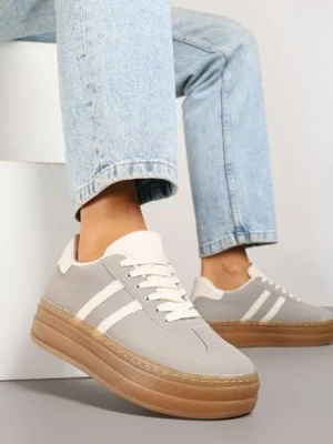 Szare Sneakersy na Tłoczonej Platformie Ozdobione Paskami Felainora mulanka