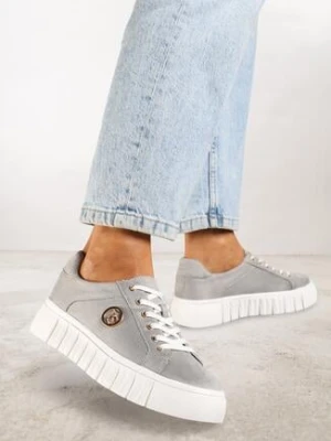 Zdjęcie produktu Szare Sneakersy Vices na Grubej Tłoczonej Podeszwie ze Sznurowaniem i Metaliczną Ozdobą Ulfedi